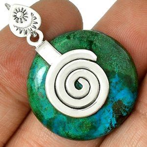 New - Malachite and Chrysocolla 925 Sterling Silver Pendant - Chain Included